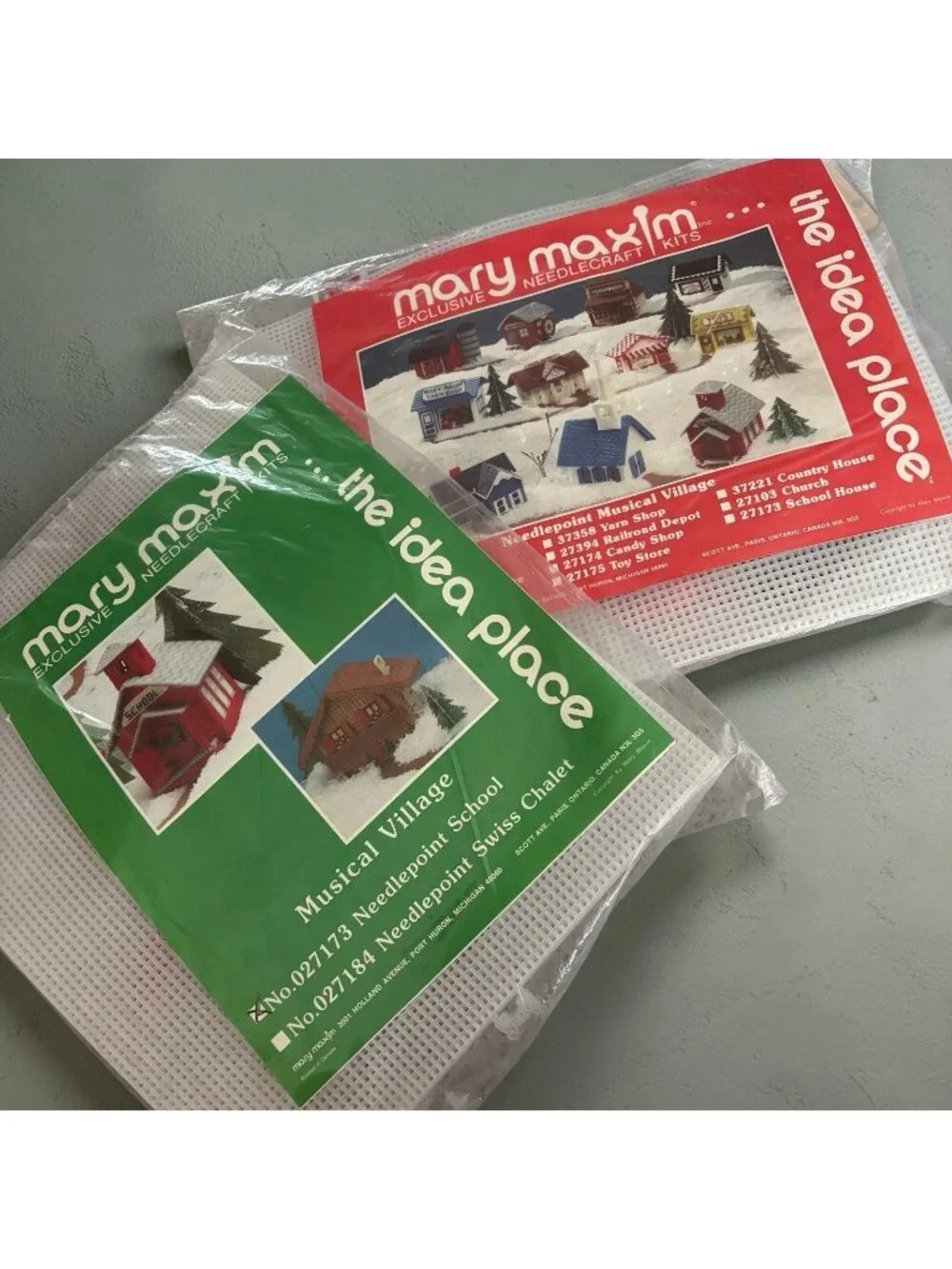 2 Vintage New Mary Maxim Plastic Canvas Musical Village Kit Christmas Craft